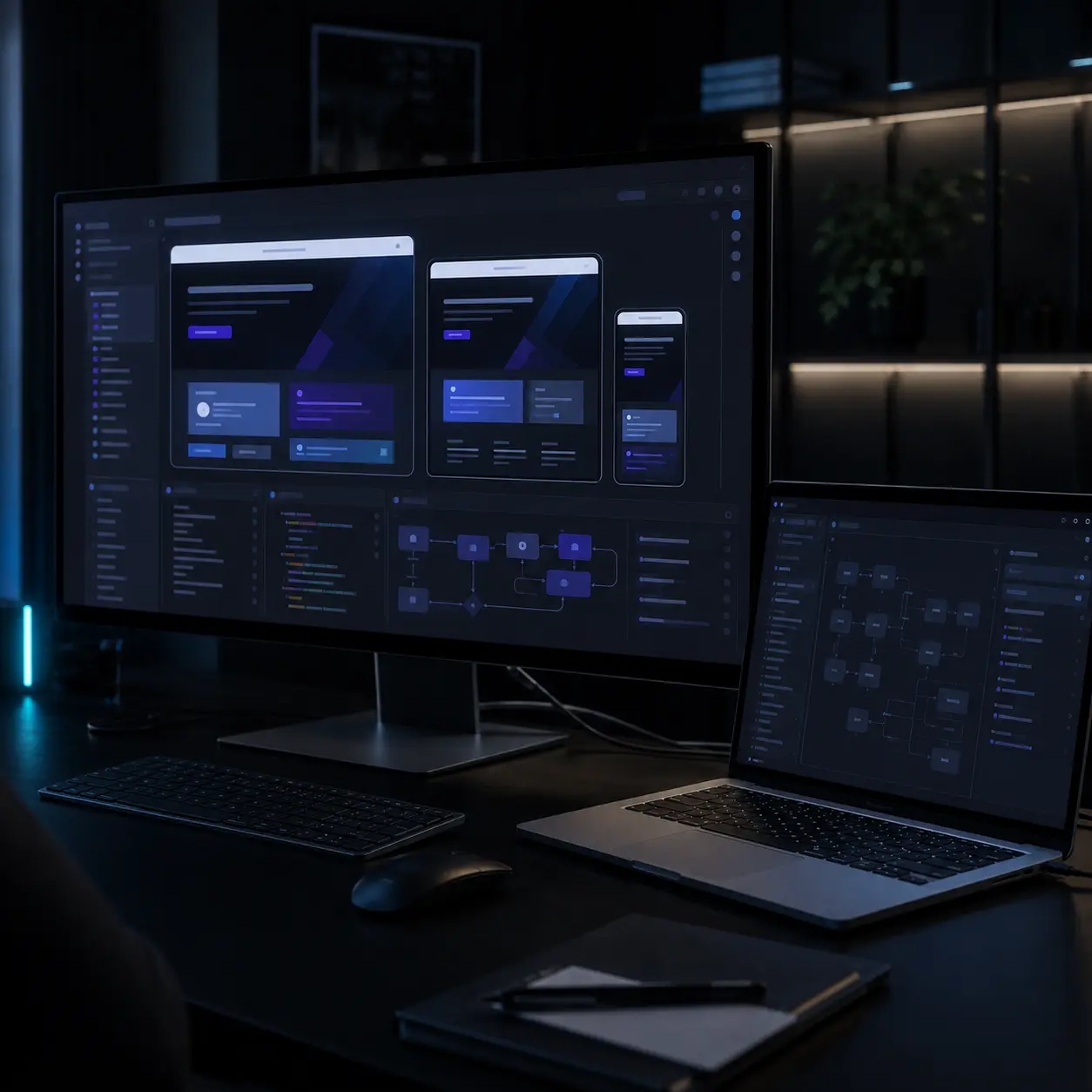 Custom website development workspace